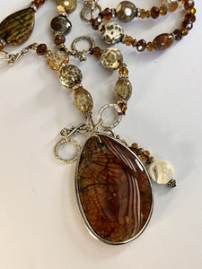 Vintage Silver Tone Natural Stone Long Length Necklace