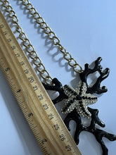 Vintage Black Coral Effect Starfish Diamanté Silver Tone Necklace