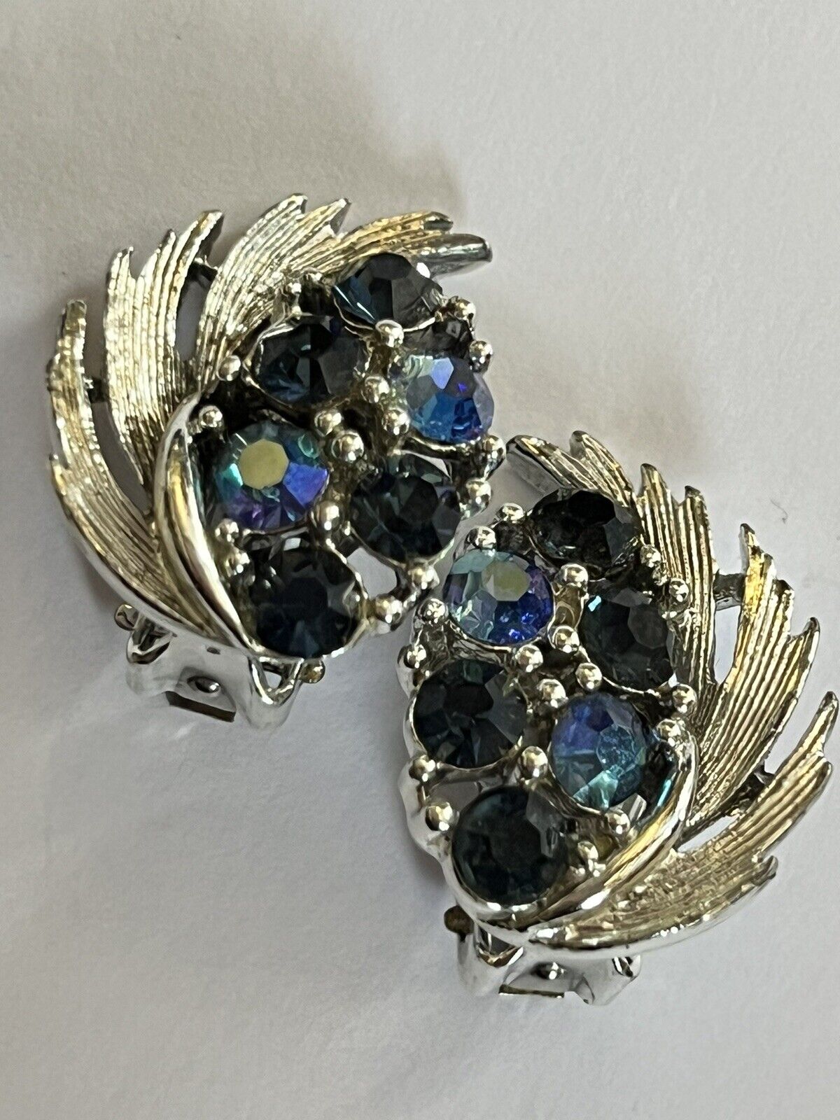 Vintage Lisner Signed Blue Diamanté Clip on Earrings