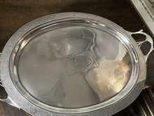 Huge English Art Noveau Butlers Silver Plate Tray With Fine Engraved Detail.