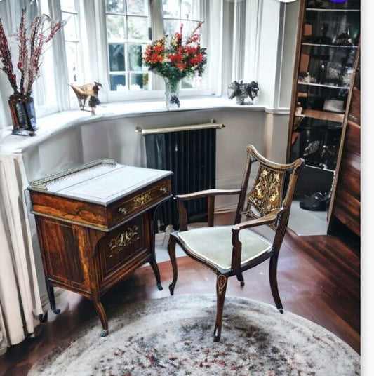 English Victorian Rosewood Davenport Desk & Chair, Possibly By James Shoolbred.