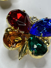 Vintage 1980s Statement Butterfly Multicoloured Diamante Clip On Earrings