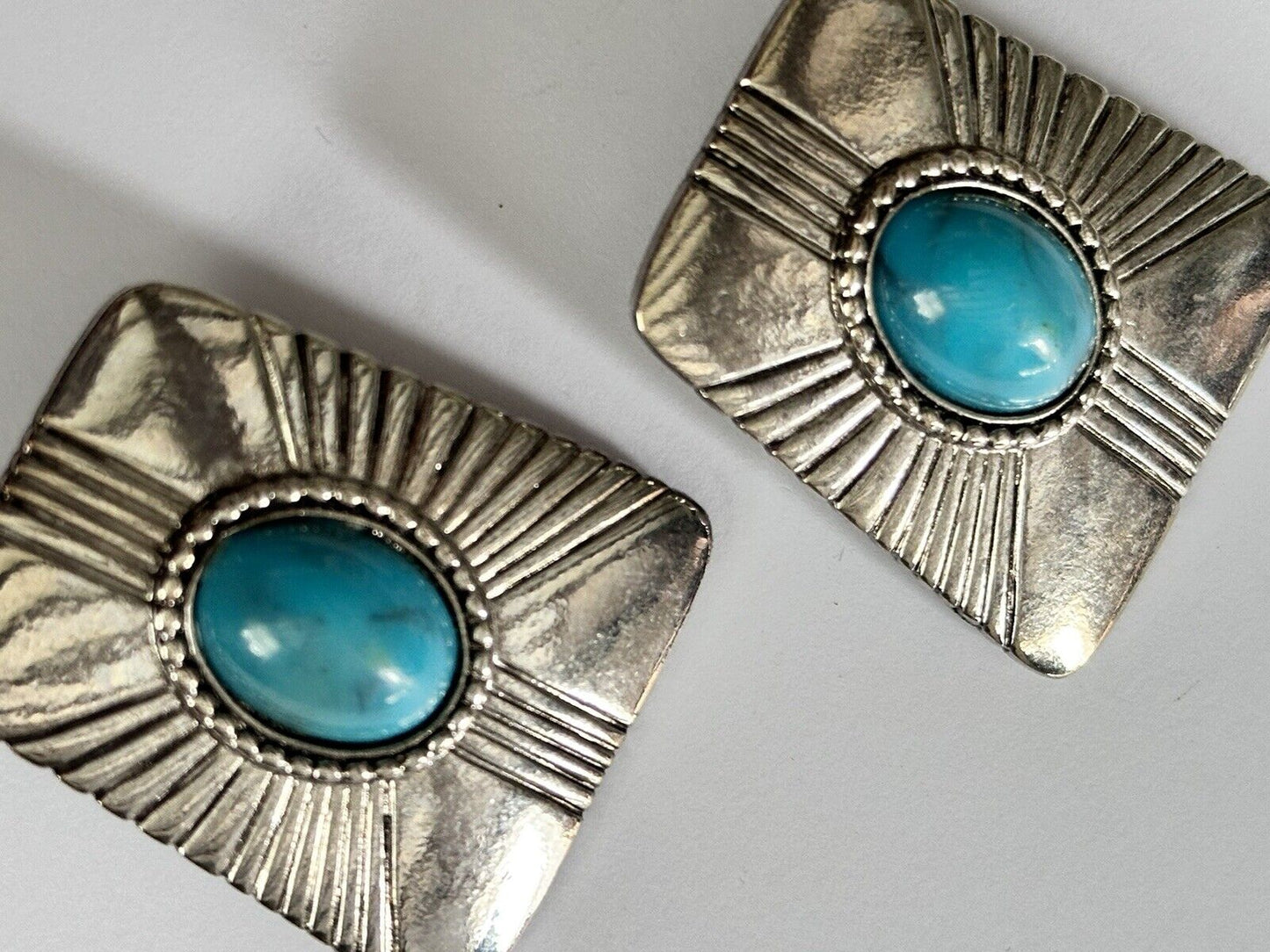 Vintage Silver Tone Faux Turquoise Clip On Earrings