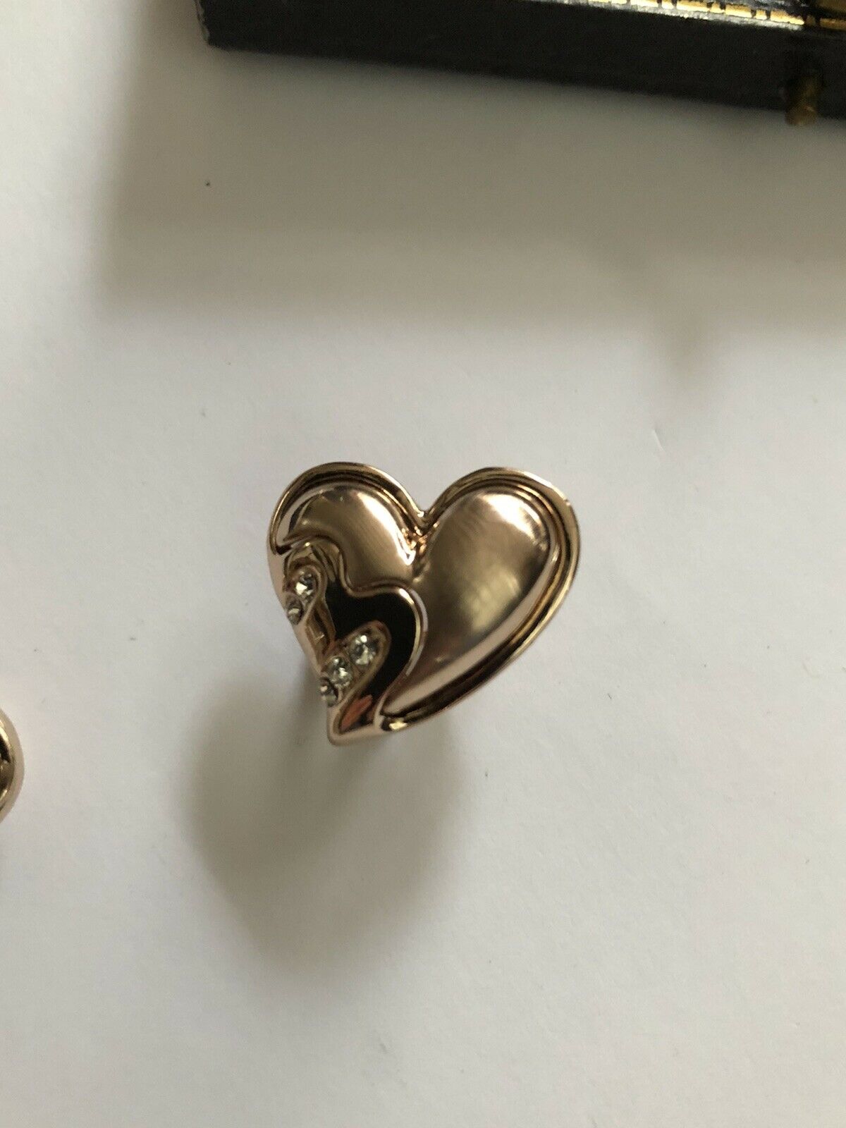 Vintage 1980s Rose Gold Plated Diamanté Heart Earrings