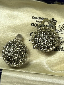 Vintage Silver Tone Marcasite Clip on Earrings