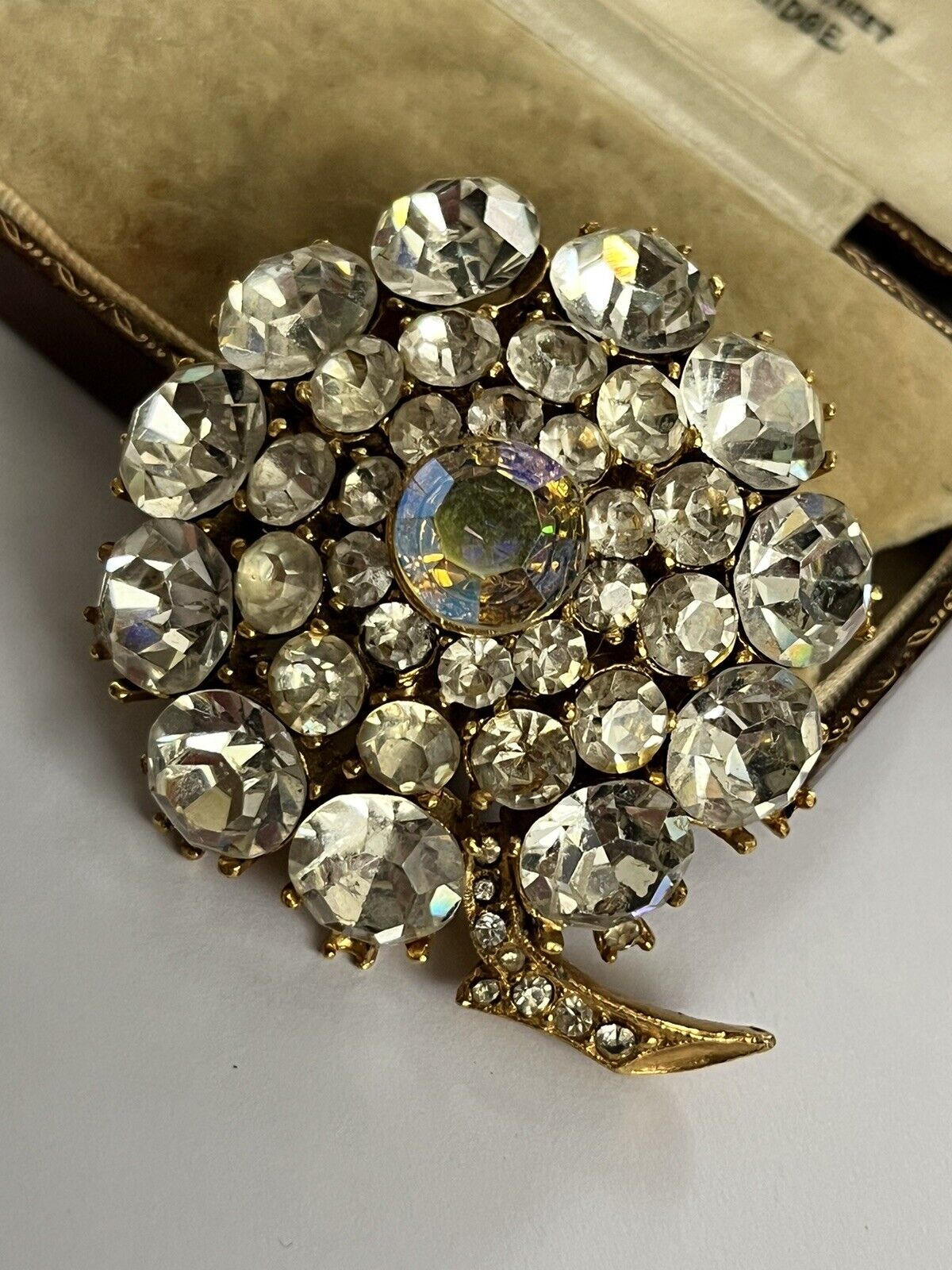 Vintage Signed Sphinx Statement Diamanté Flower Brooch