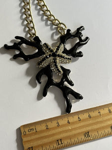 Vintage Black Coral Effect Starfish Diamanté Silver Tone Necklace