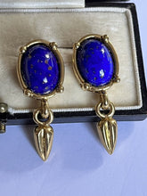 Vintage Gold Tone Faux Lapis Lazuli Drop Earrings