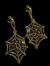Vintage Gold Tone Spider Web Spider Drop Dangle Earrings