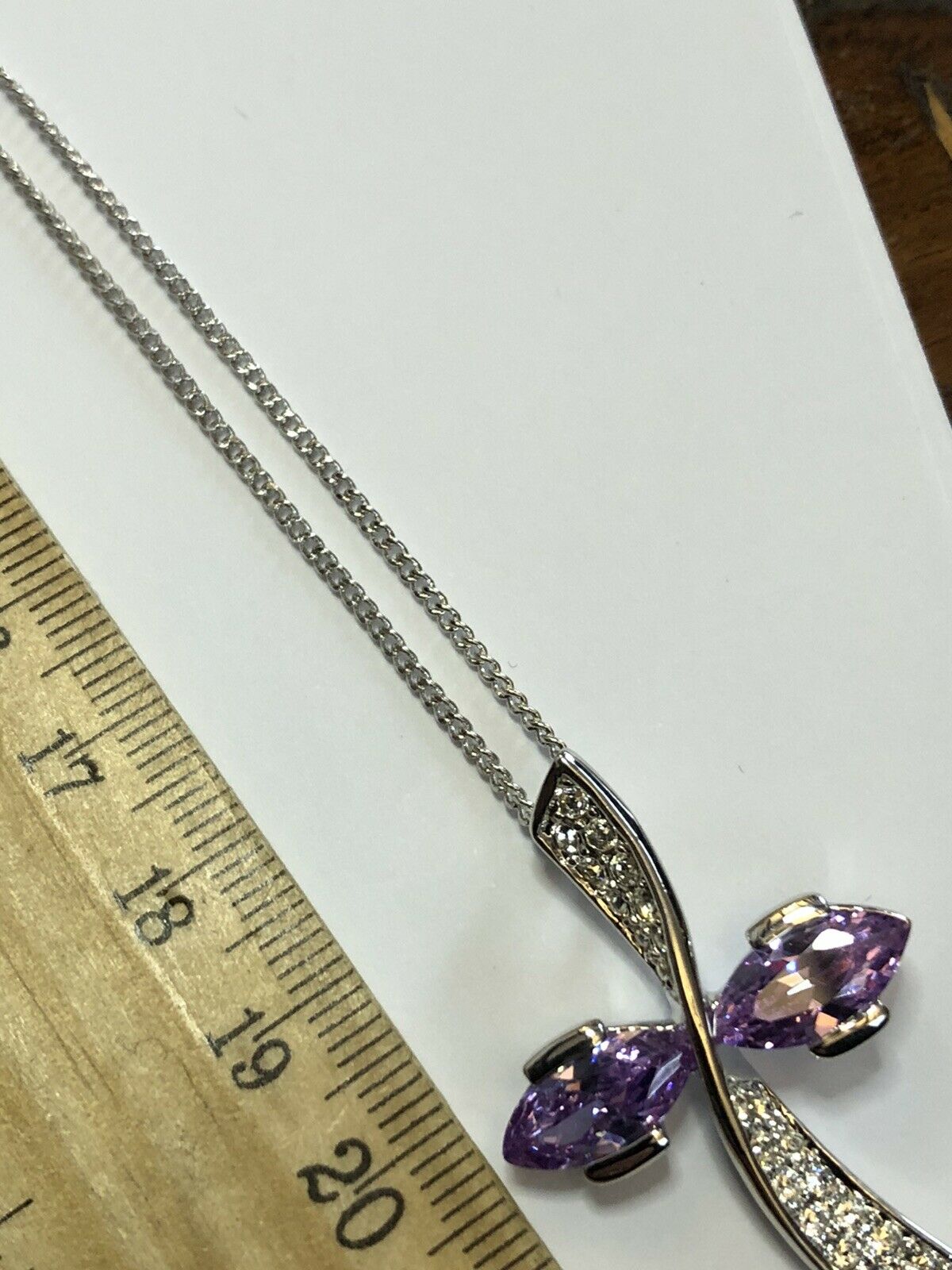 Vintage 1980s Rhodium Plated Purple Crystal Necklace New Old Stock