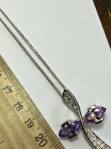 Vintage 1980s Rhodium Plated Purple Crystal Necklace New Old Stock