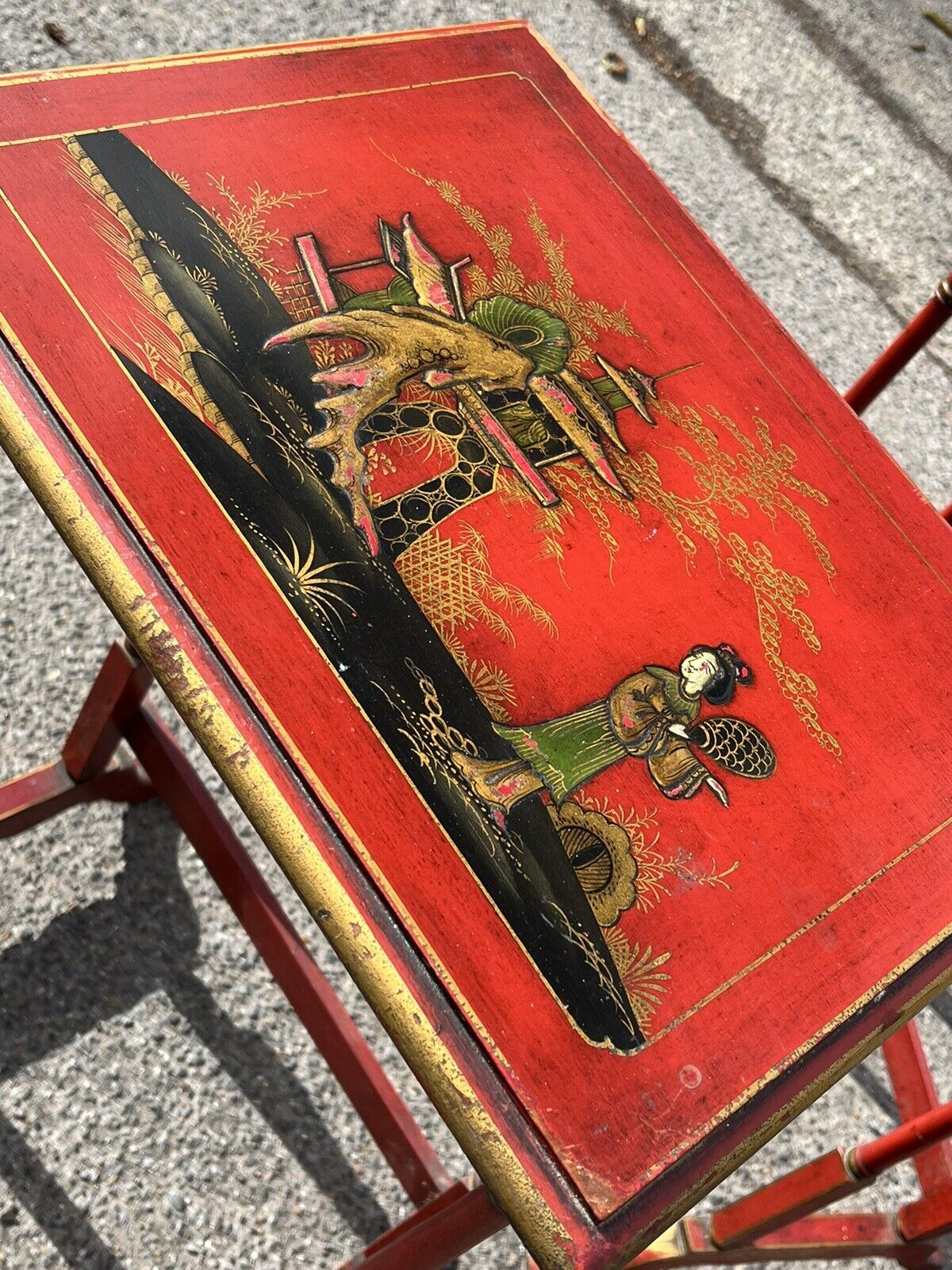 Edwardian Red Lacquered & Japanned Nest Of Tables