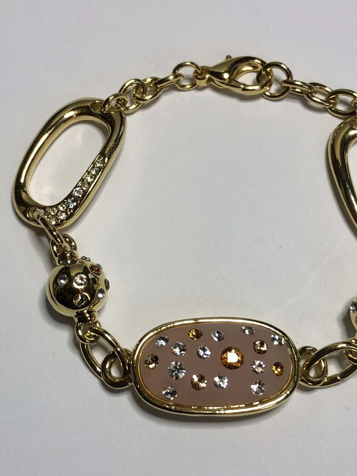 Vintage 1980s Gold Plated Pink Frosted Glass Bracelet