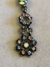 Vintage Pink Blue Green Flower Diamanté Drop Necklace