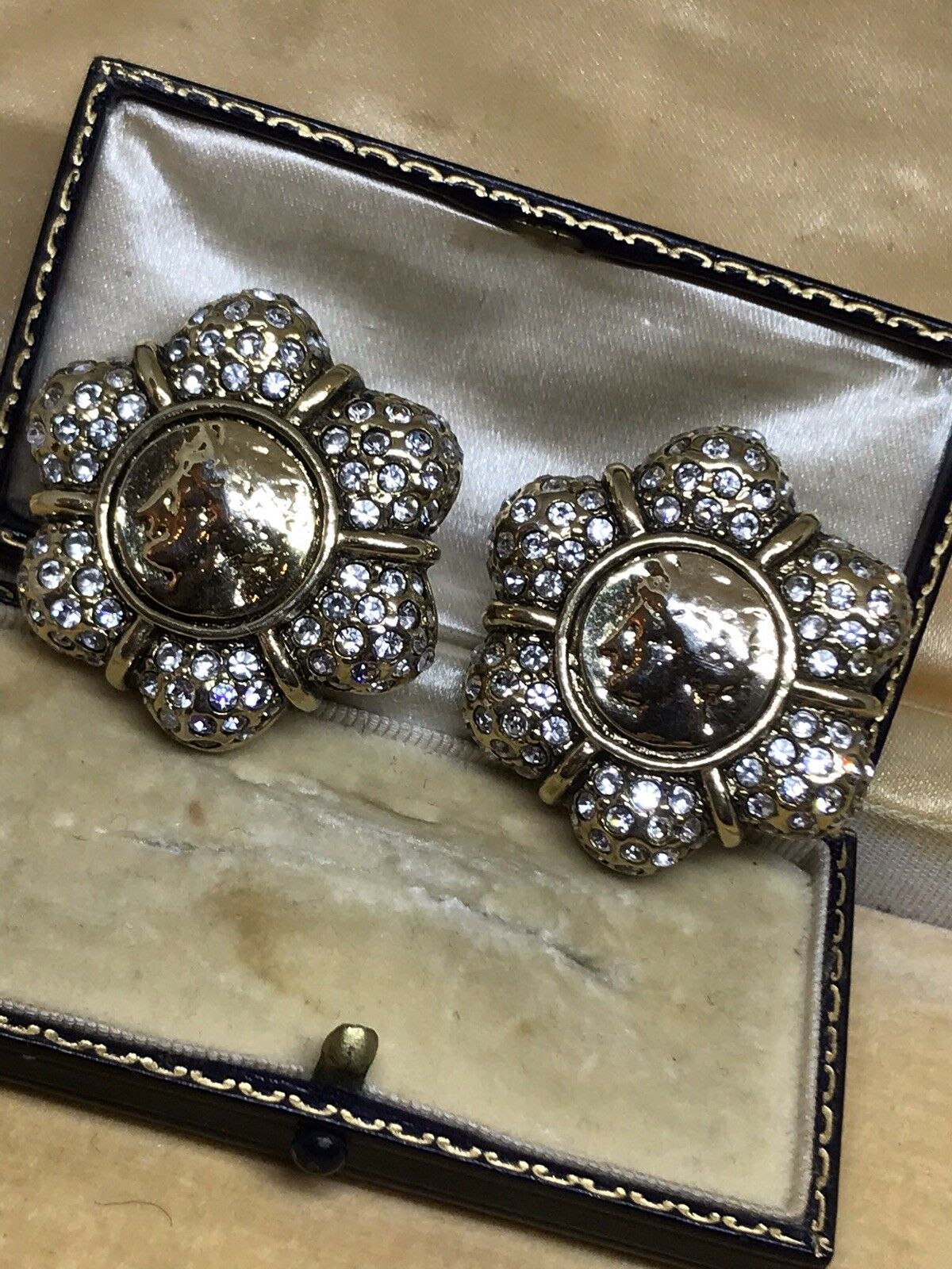 Vintage Diamanté Statement Clip On Earrings