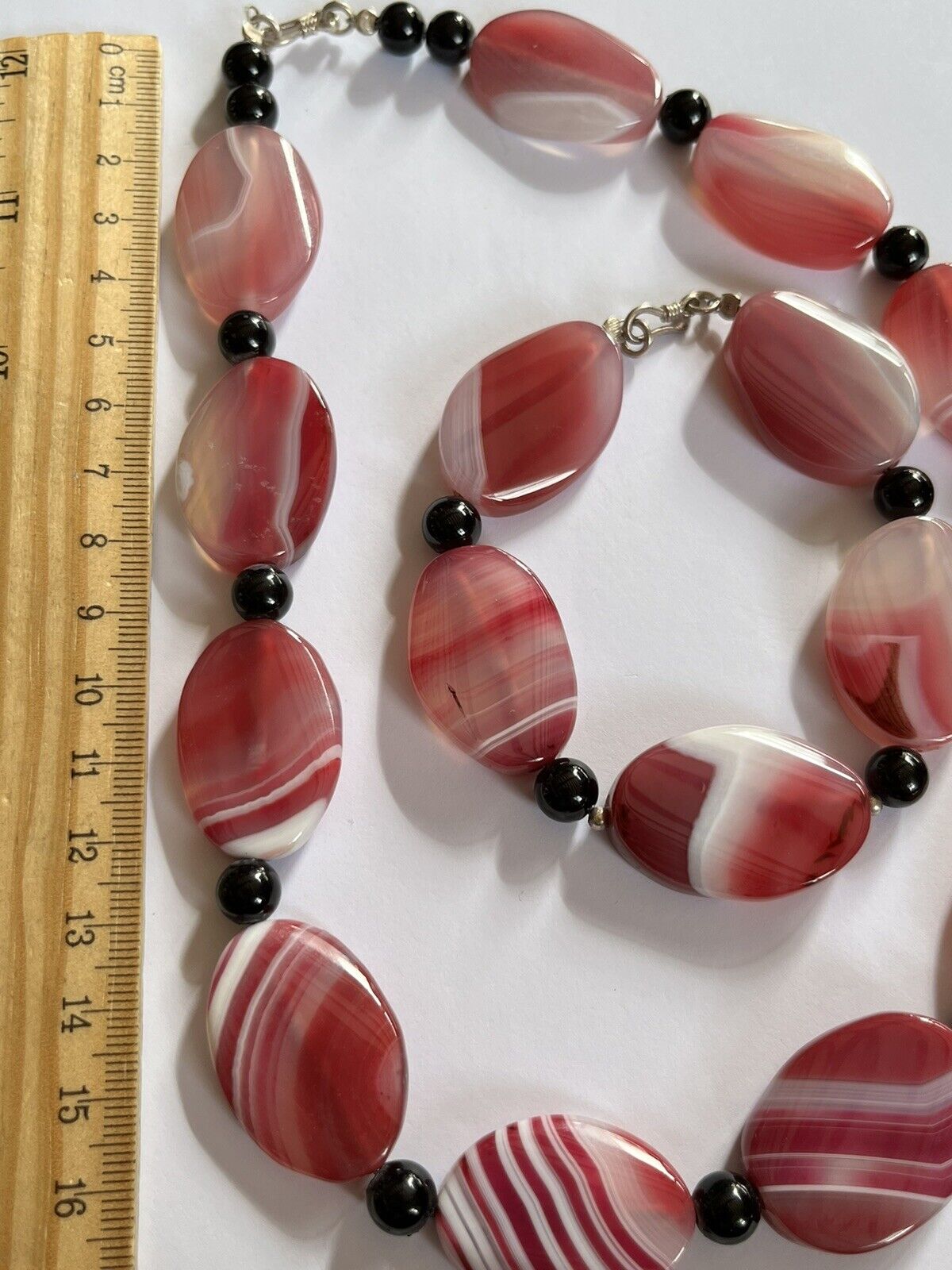 Vintage Pink Agate Stone Necklace Bracelet Set Statement Pieces