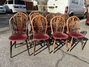 12 Solid Oak Windsor Wheelback Dining Chairs