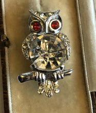 Vintage Silver Tone Diamanté Owl Brooch