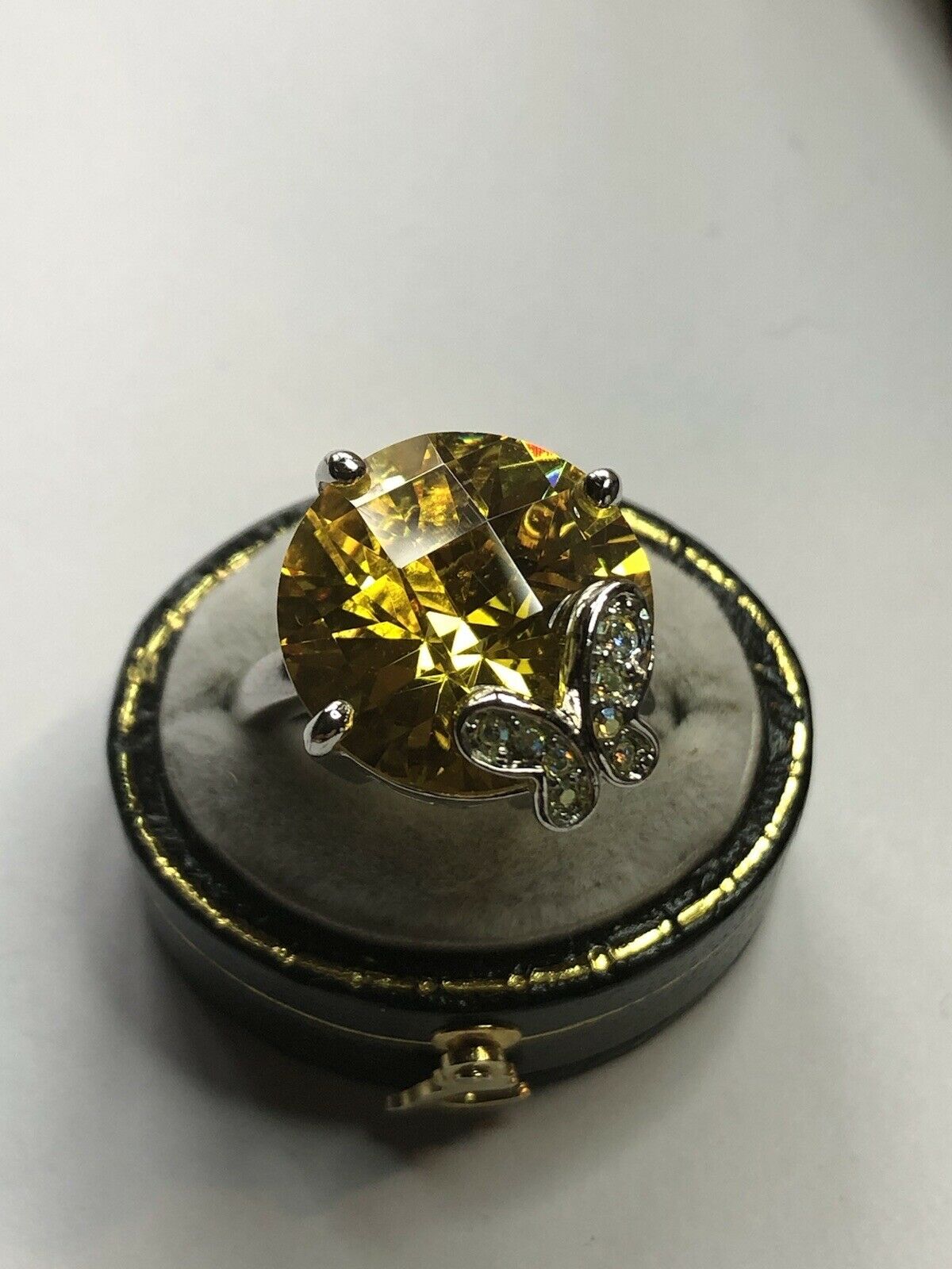 Vintage Rhodium Plated Butterfly Cubic Zirconia Statement Ring