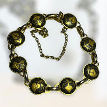Vintage Toledo Demascene Spanish Gold Tone Leaf Bracelet Small Size