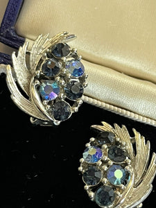 Vintage Lisner Signed Blue Diamanté Clip on Earrings