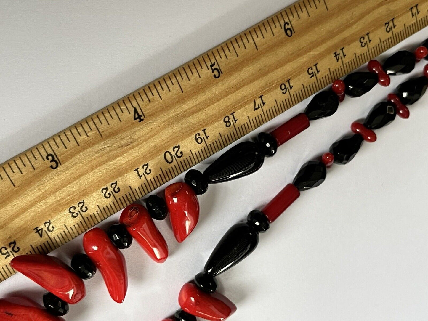 Vintage Red Coral Black Glass Beaded Necklace