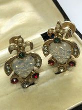 Vintage Gold Tone Hearts Diamanté Screwback Earrings