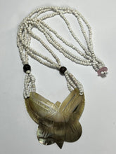 Vintage Mother Of Pearl Shell Carved Butterfly Beaded Necklace
