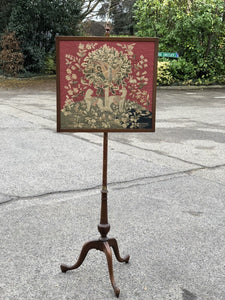 Antique fire screen with tapestry, fully height  adjustable