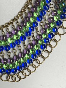 Vintage Glass Bead Statement Waterfall Collar Necklace