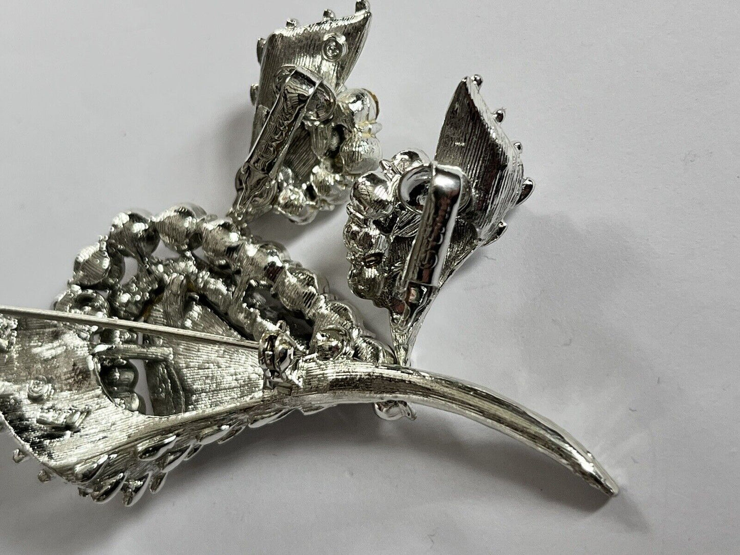 Vintage Signed Coro Silver Tone Diamanté Brooch And Clip On Earring Set