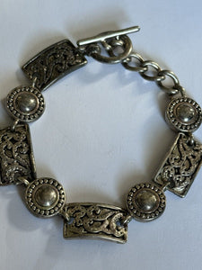 Vintage Silver Tone Etruscan Bracelet Safety Chain