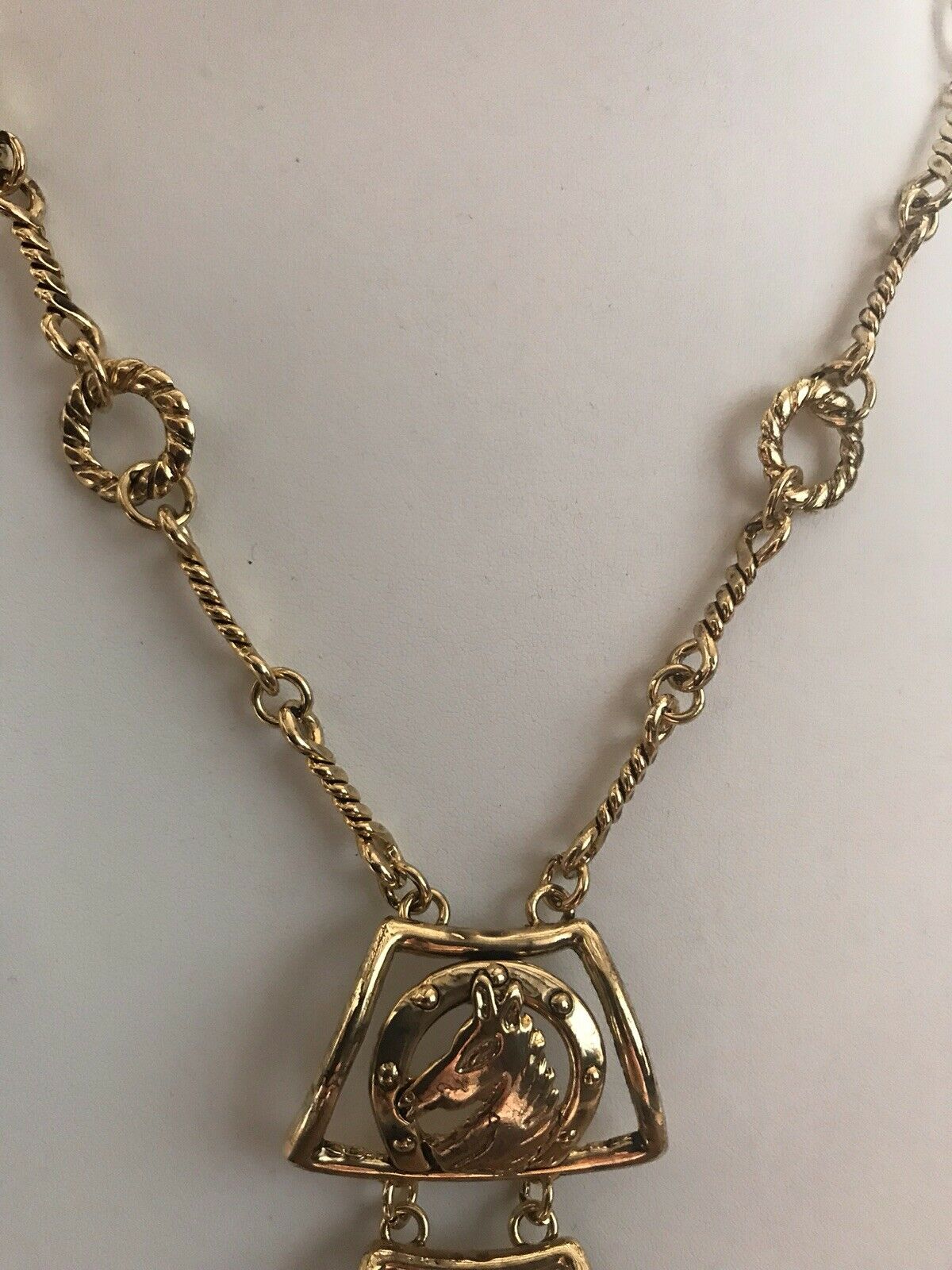 Vintage Gold Tone Horse Statement Necklace