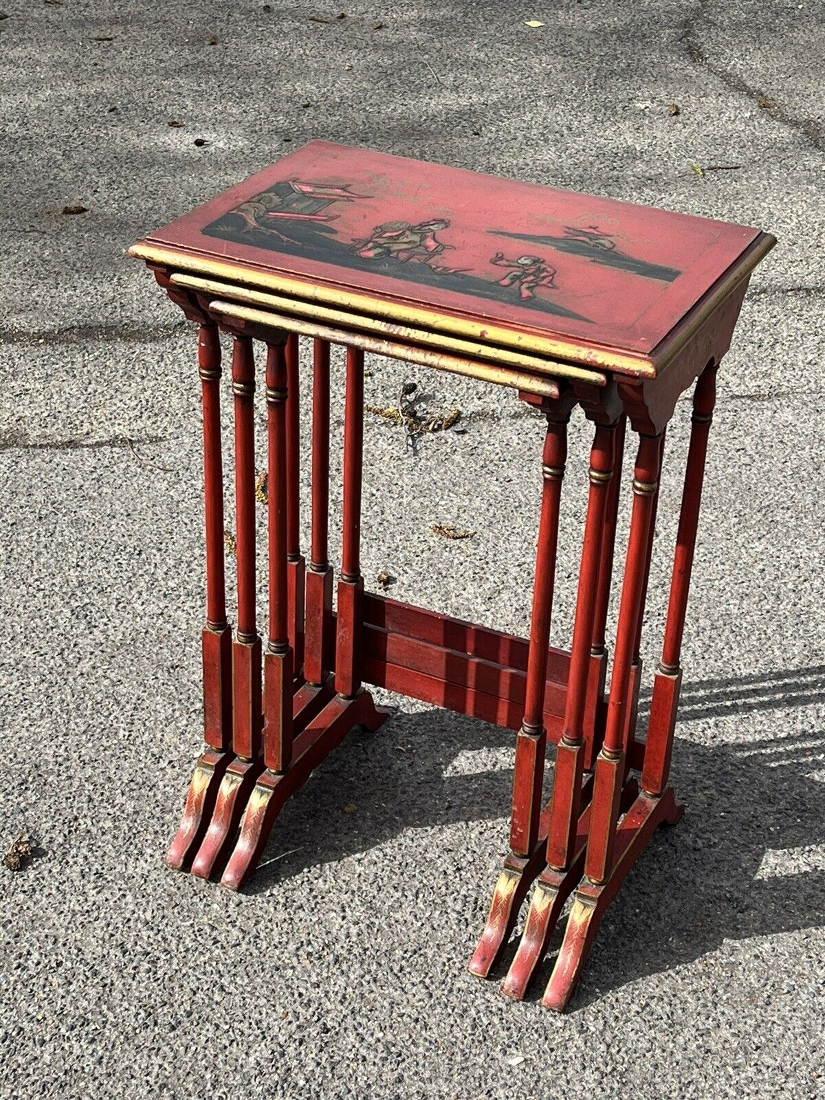 Edwardian Red Lacquered & Japanned Nest Of Tables