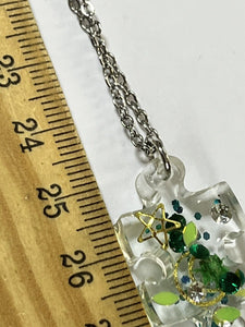 Vintage Acrylic Sparkles Jigsaw Piece Pendant Necklace