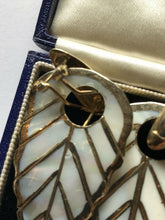 Vintage Gold Tone Mother Of Pearl Leaf Drop Pierced Earrings