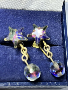 Vintage Gold Tone Multicoloured Glass Star Screwback Earrings