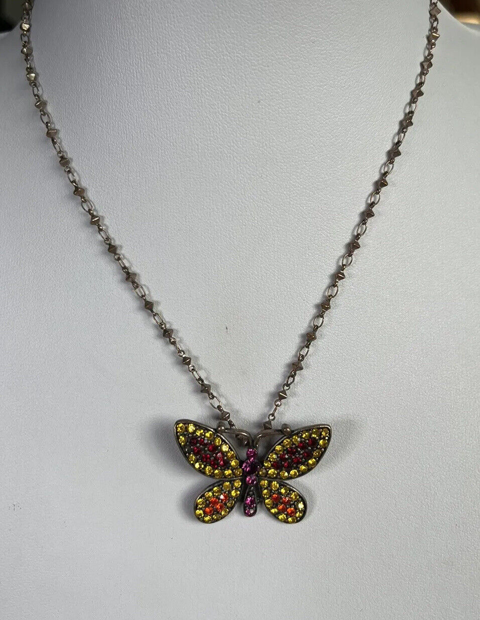 Vintage Multicoloured Diamanté Butterfly Necklace