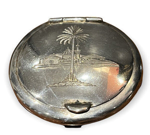 Solid Silver Compact. Decorated With A Desert Scene