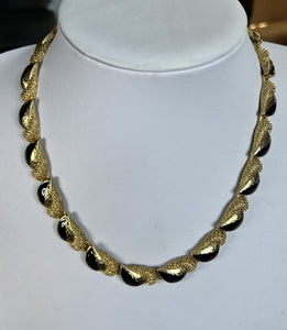 Vintage Gold Plated Black Enamel Necklace