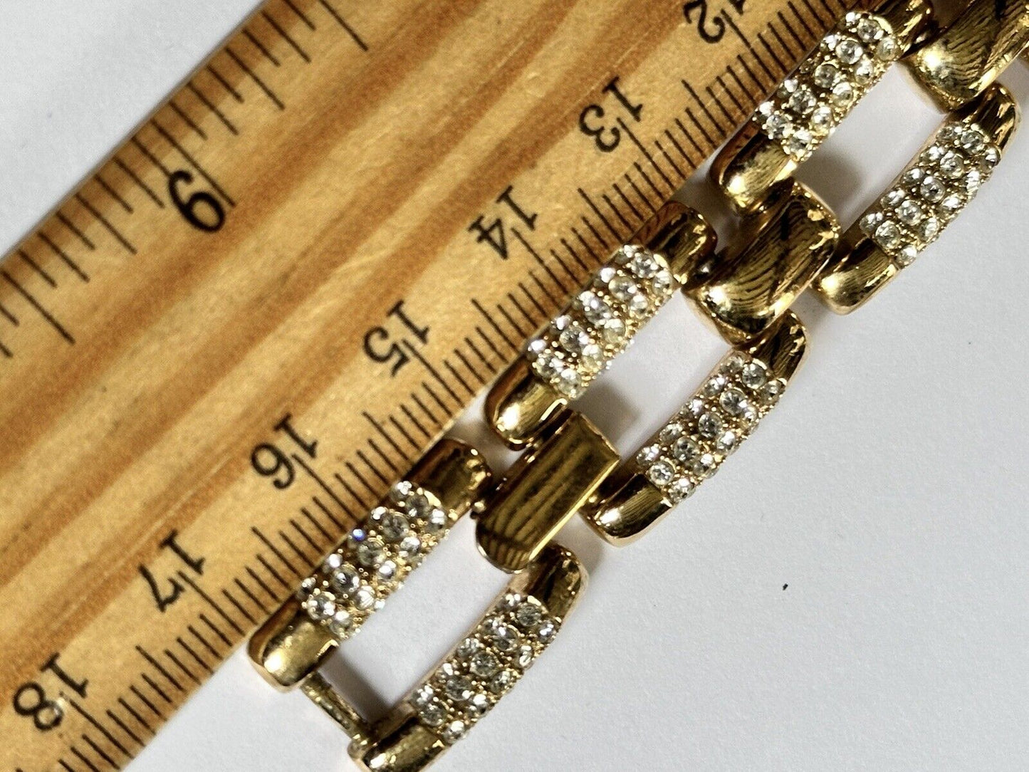 Vintage 1980s Gold Plated Diamanté Link Bracelet