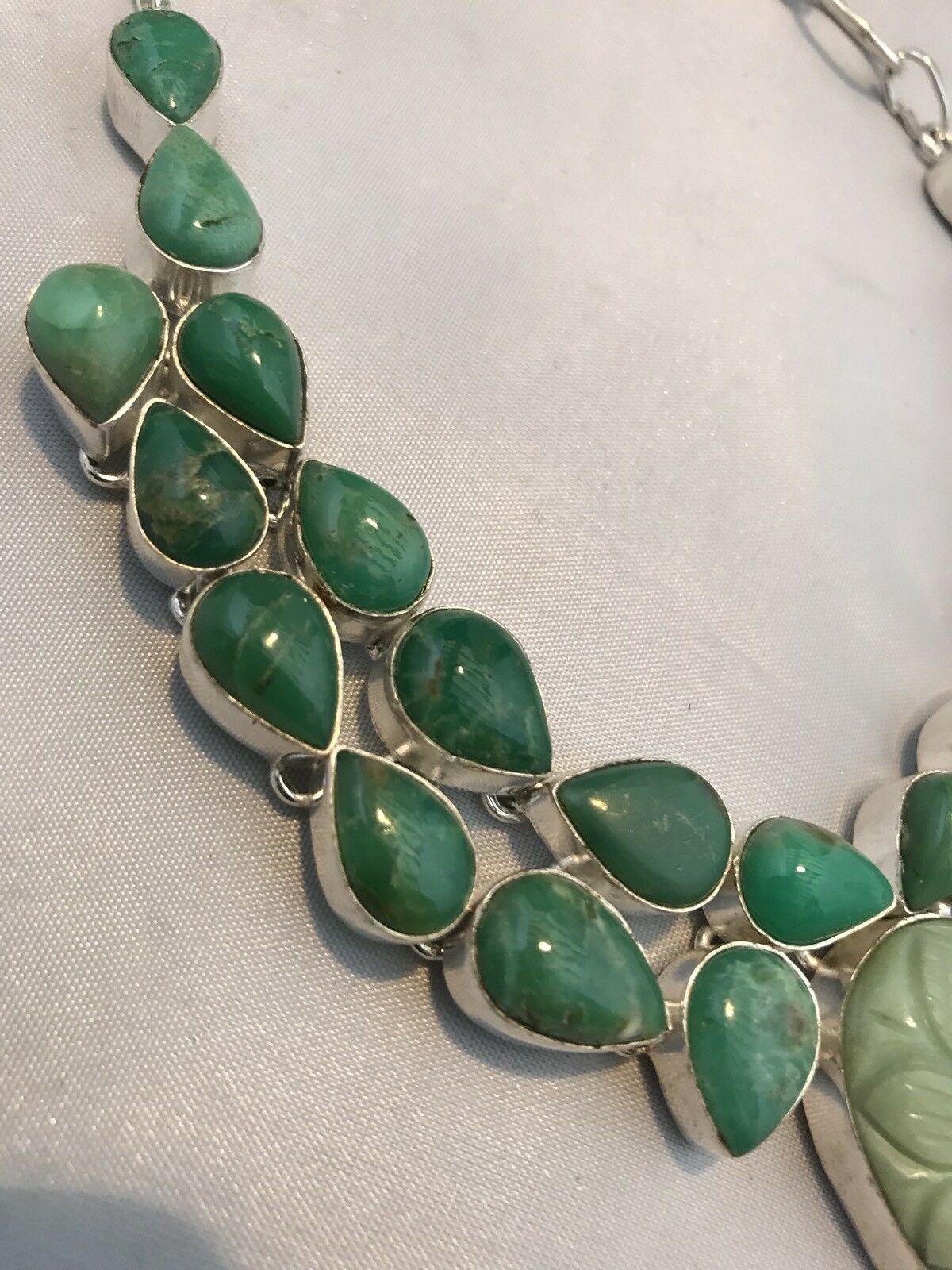 Stylish Statement Natural Green Carved Stone Necklace