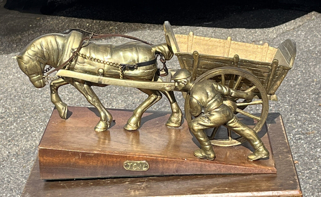 Huge Brass Centrepiece Of A Farmer With His Horse & Cart. 