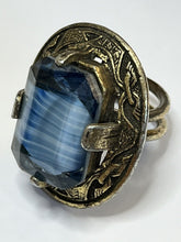Vintage Celtic Large Glass Blue Stone Ring