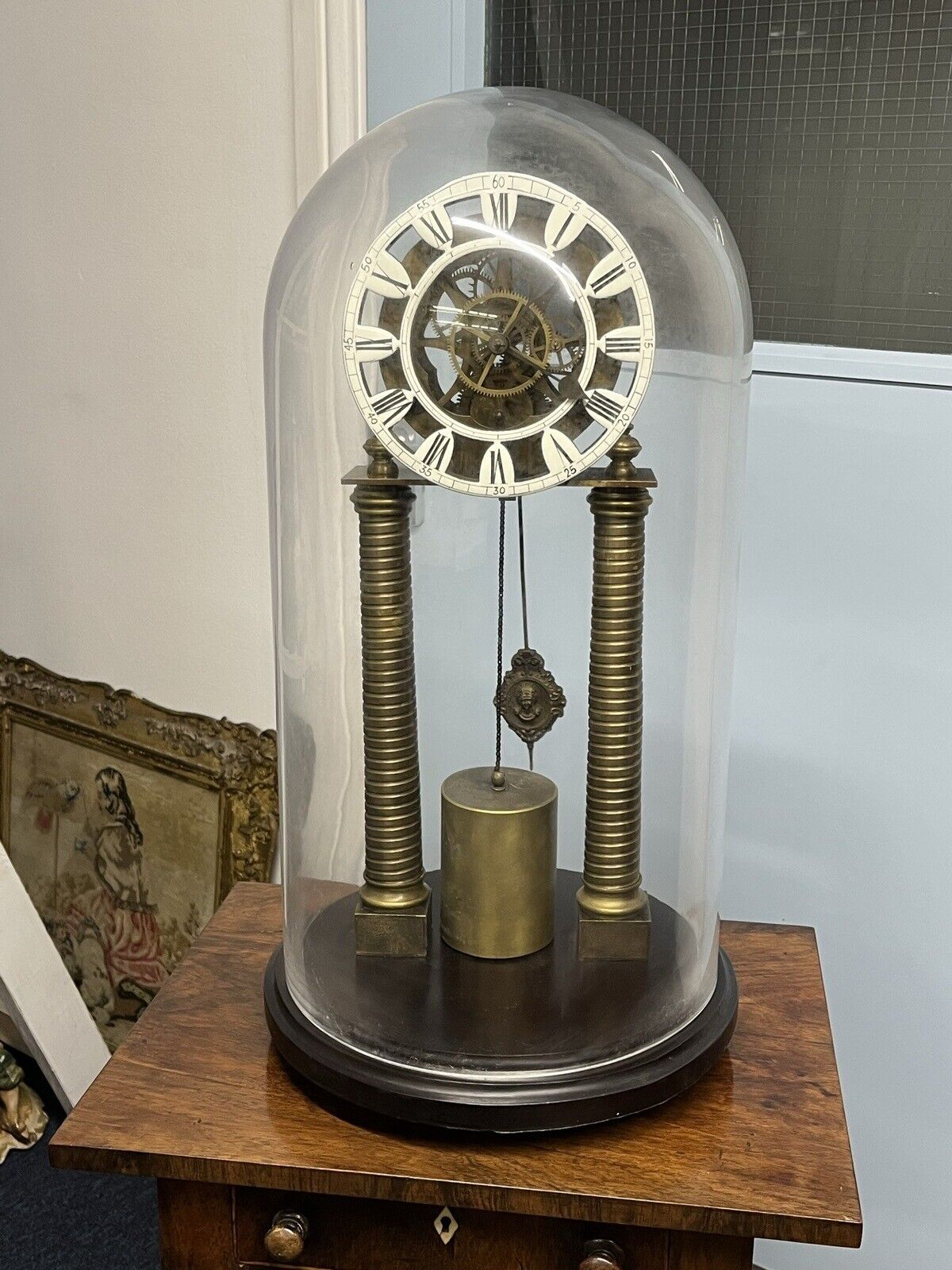 Skeleton Clock With Glass Dome. With Key. Large & Impressive