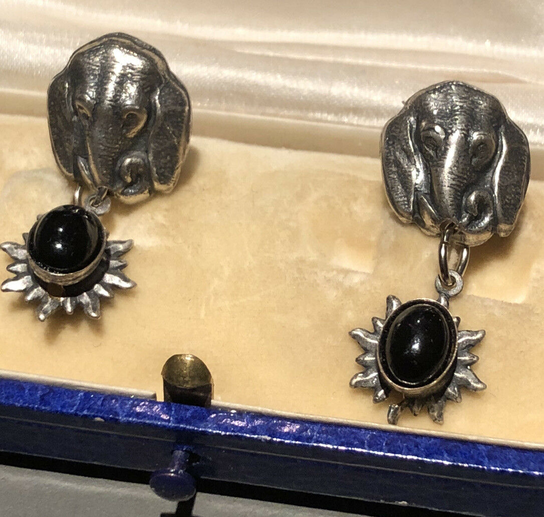 Vintage Silver Tone Elephant Drop Earrings