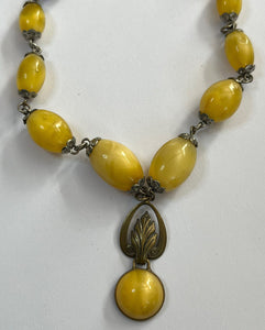 Vintage Old Satin Bead Metal Detail Drop Necklace