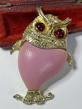 Vintage Gold Tone Pink Red Statement Owl Brooch