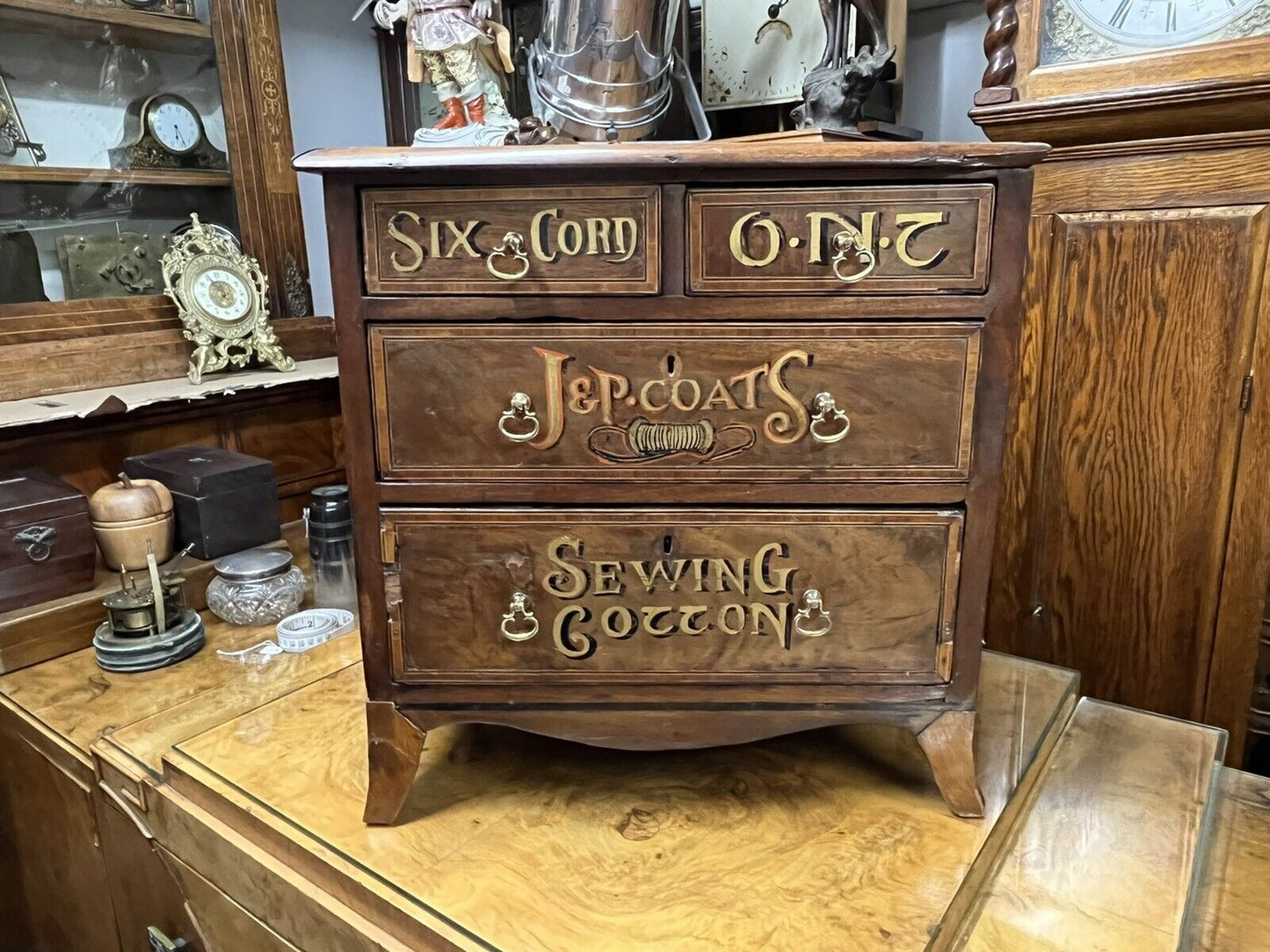 Victorian Table J&P Coats Sewing Cotton Drawers.