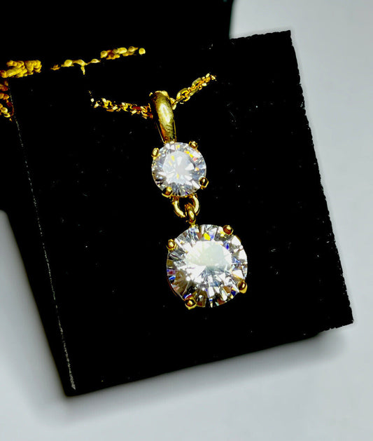 Vintage 1980s Yellow Gold Plated Clear Crystal Drop Necklace Boxed